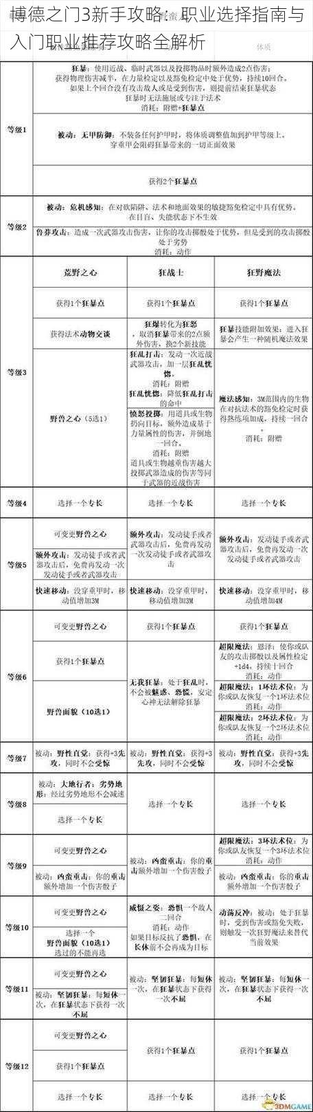 博德之门3新手攻略：职业选择指南与入门职业推荐攻略全解析