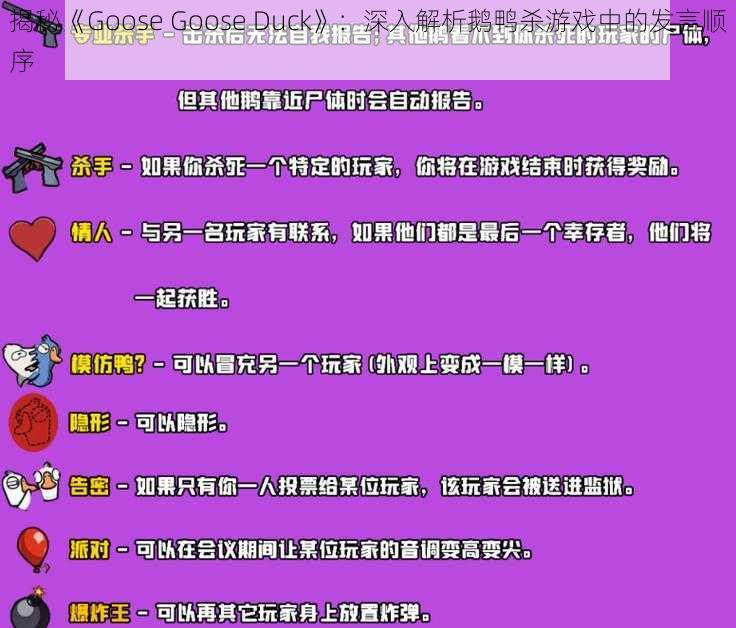 揭秘《Goose Goose Duck》：深入解析鹅鸭杀游戏中的发言顺序