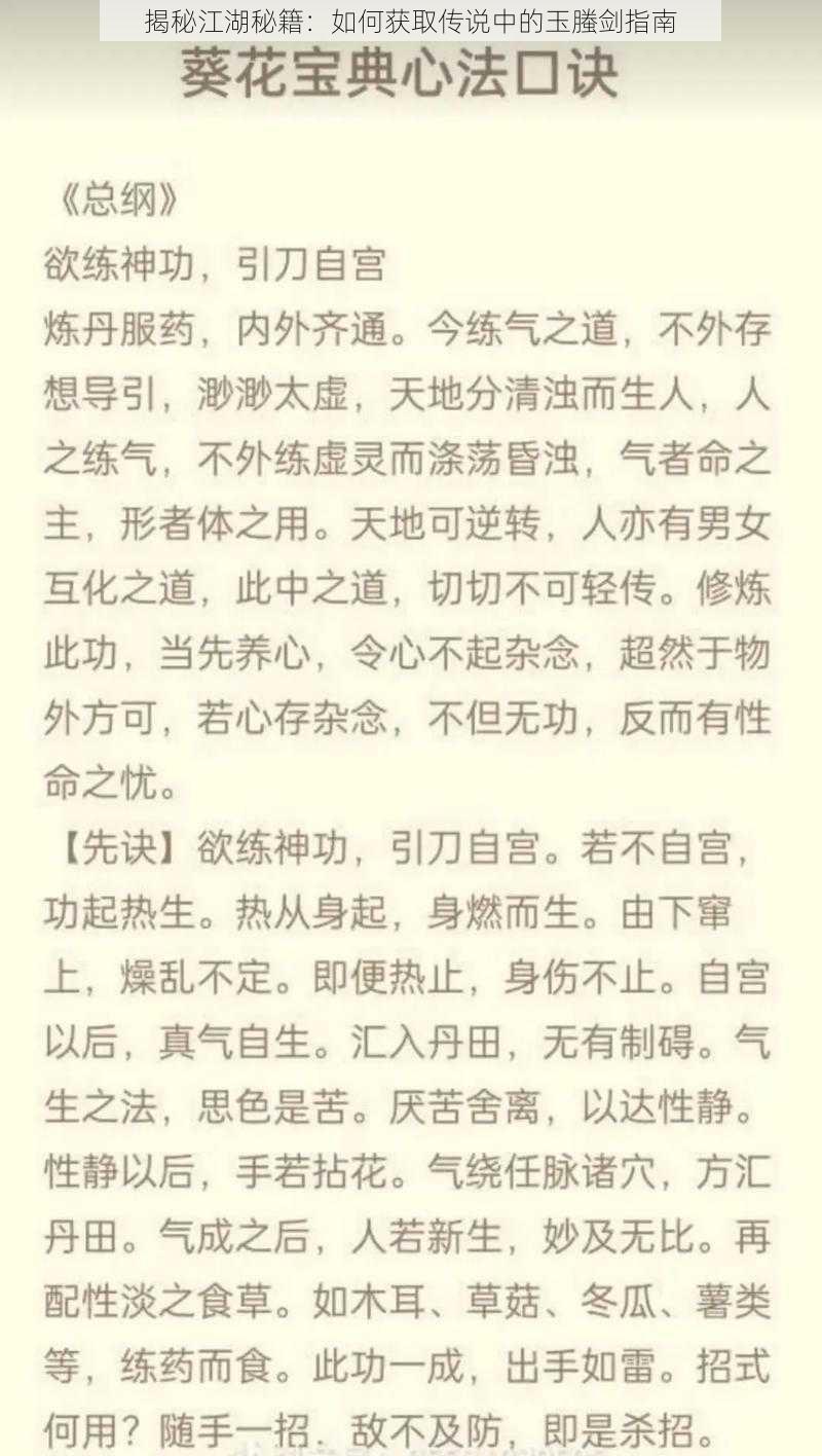 揭秘江湖秘籍：如何获取传说中的玉螣剑指南