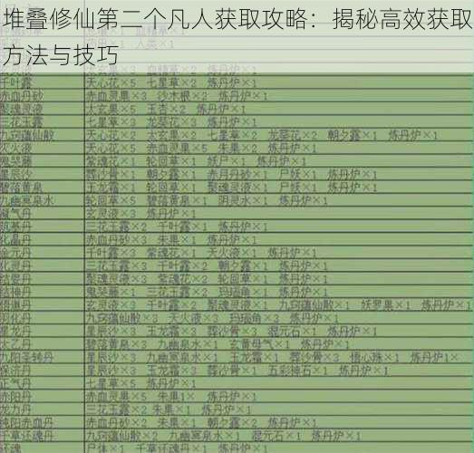 堆叠修仙第二个凡人获取攻略：揭秘高效获取方法与技巧