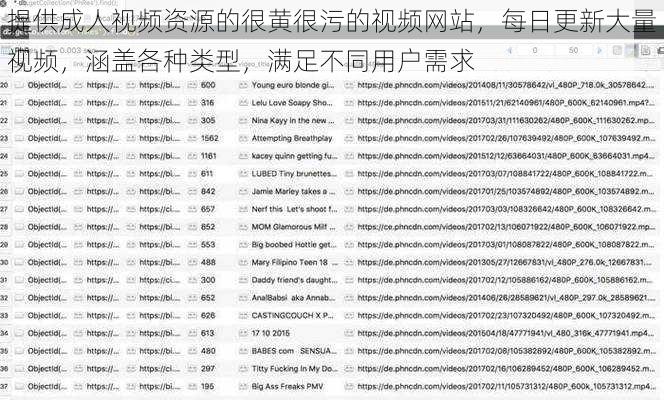 提供成人视频资源的很黄很污的视频网站，每日更新大量视频，涵盖各种类型，满足不同用户需求