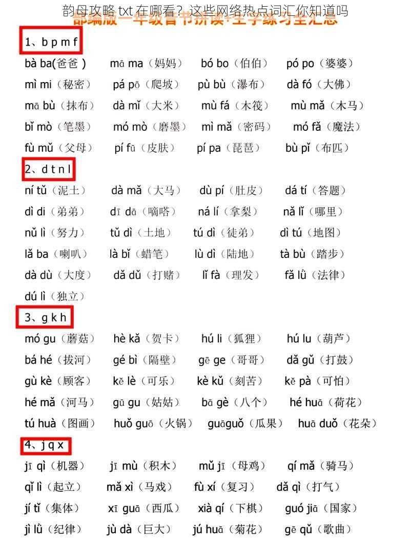韵母攻略 txt 在哪看？这些网络热点词汇你知道吗