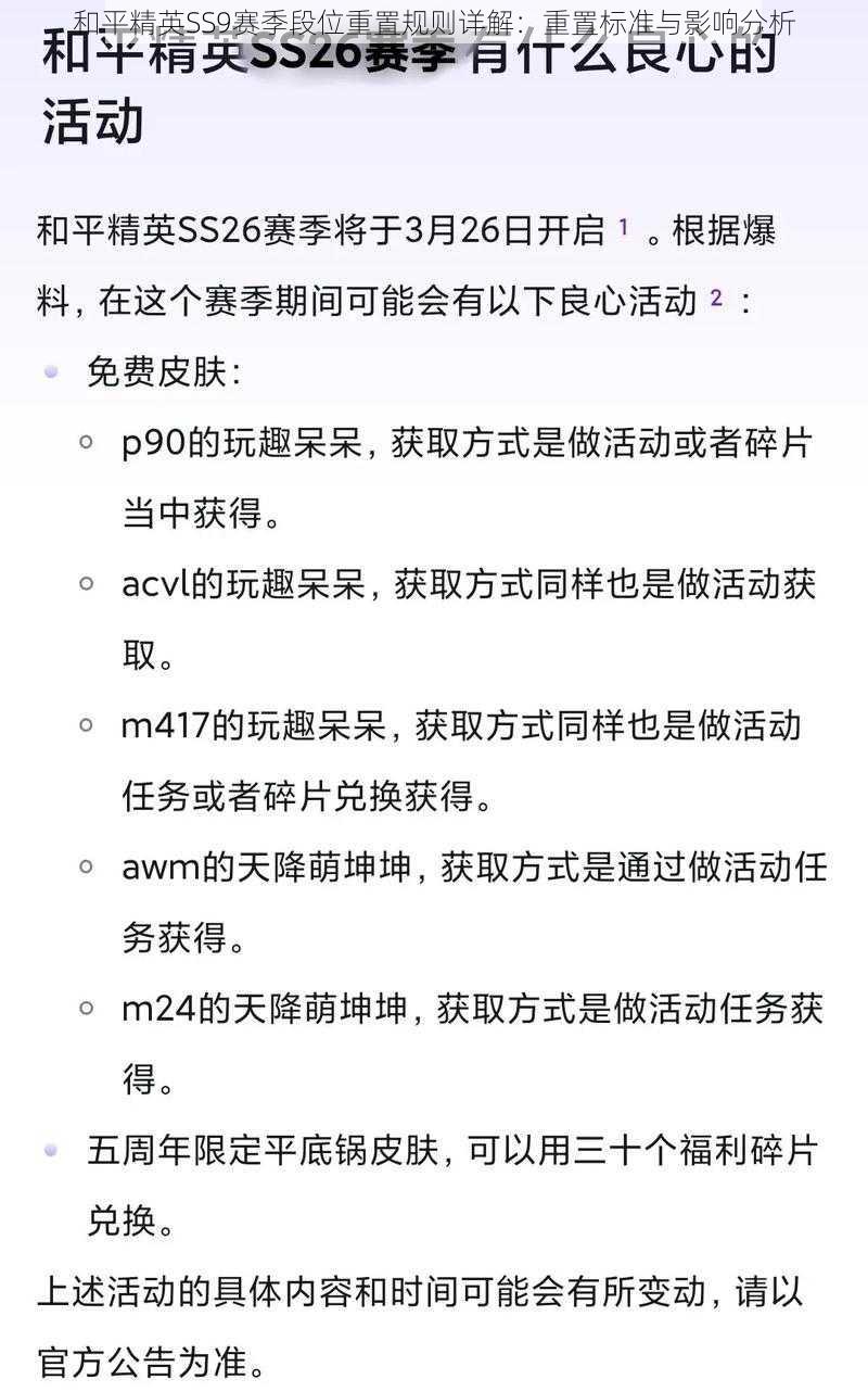 和平精英SS9赛季段位重置规则详解：重置标准与影响分析