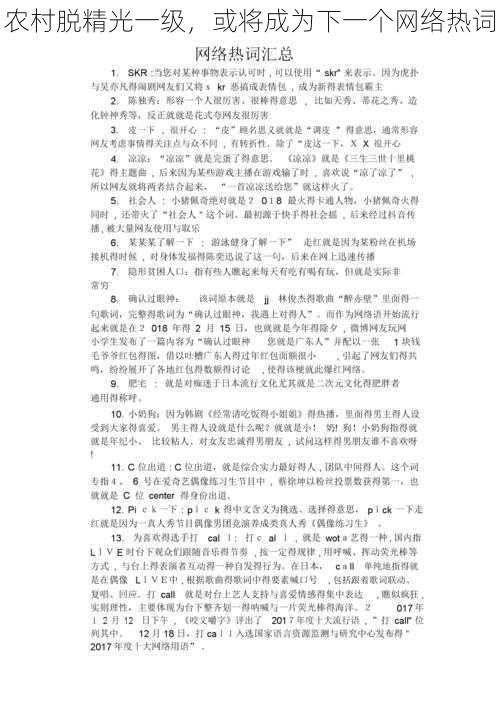 农村脱精光一级，或将成为下一个网络热词